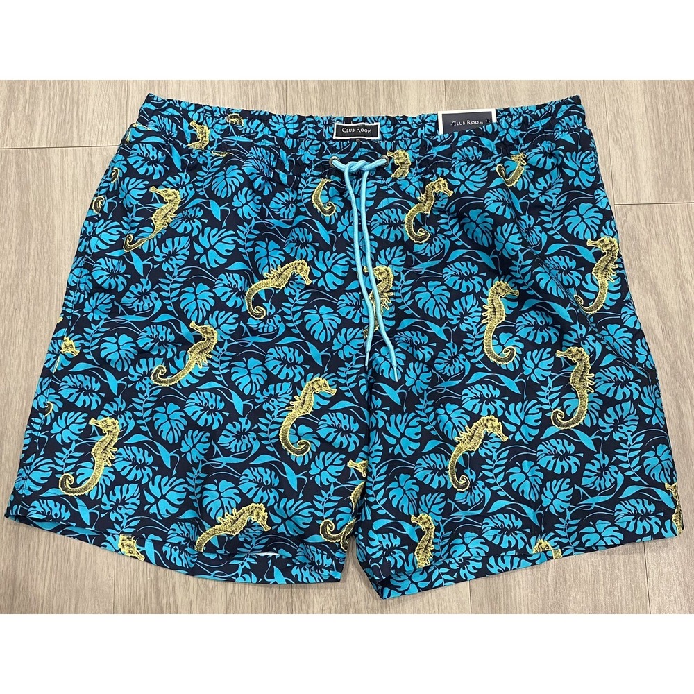 Club Room Men's Trunks Quick-Dry 7" Swim Shorts Beach Pool Surf Seahorses NWT XL